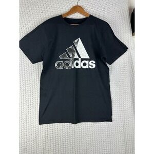 Adidas Big Logo Graphic Tee Black White Athletic Shirt Mens Medium